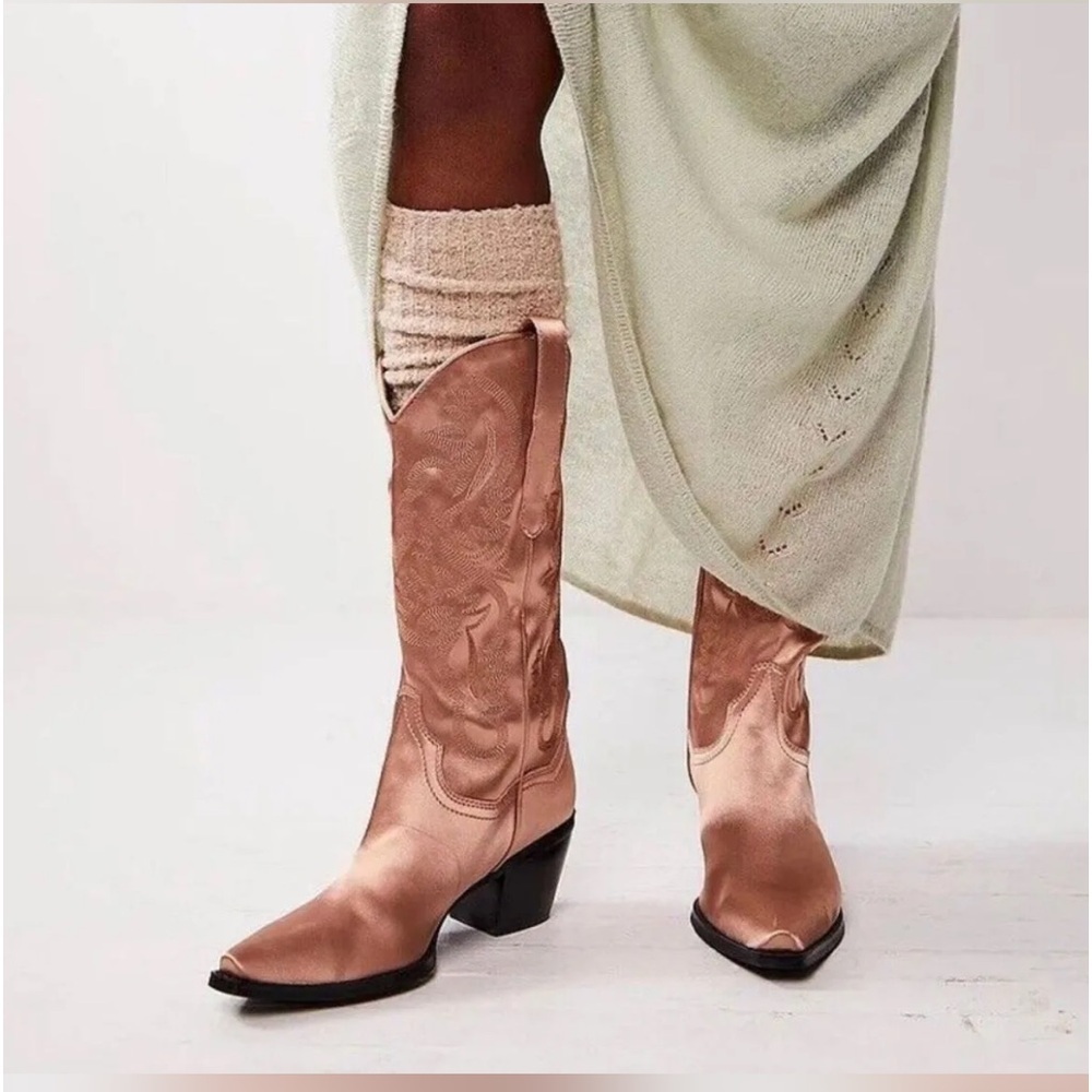 Jeffrey Campbell Dusky Pink Satin Western Heeled Boots
